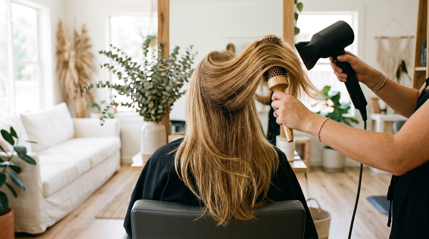 Round brush blowout — Volume and shine